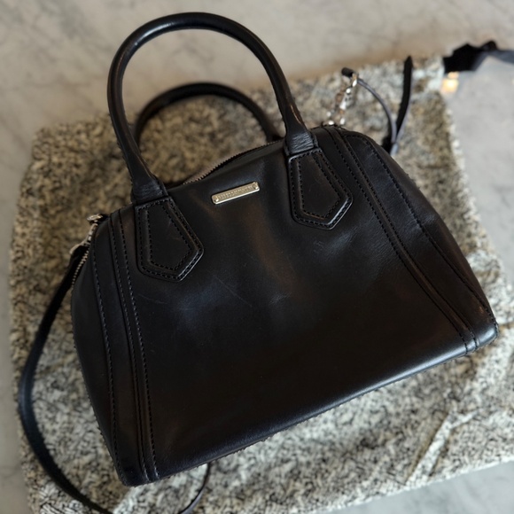 REBECCA MINKOFF Black Leather Top Handle Crossbody Handbag - Picture 3 of 5